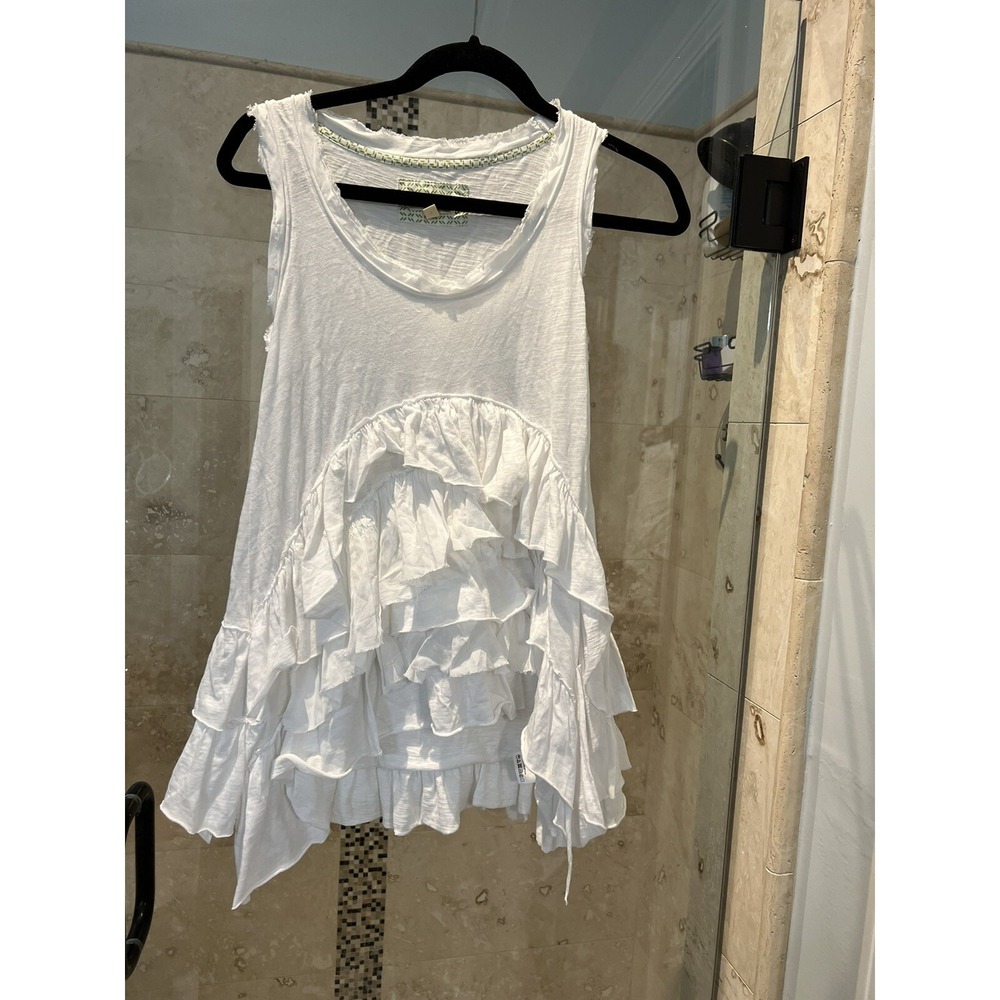 Meadow Rue Women Petticoat Ruffled White Tank Top Tee Size Xs